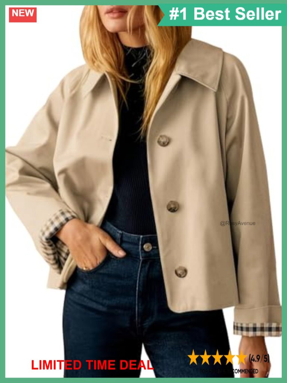 Womens Cropped Trench Coat Oversized Casual Fall Jacket Outerwear